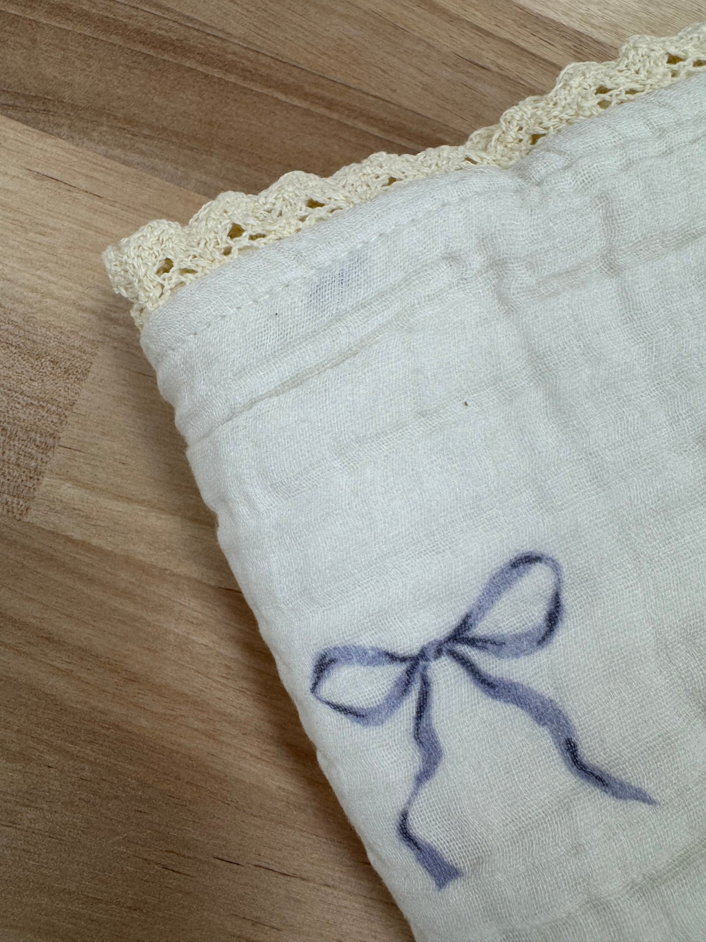 Blue Bow Muslin Blanket