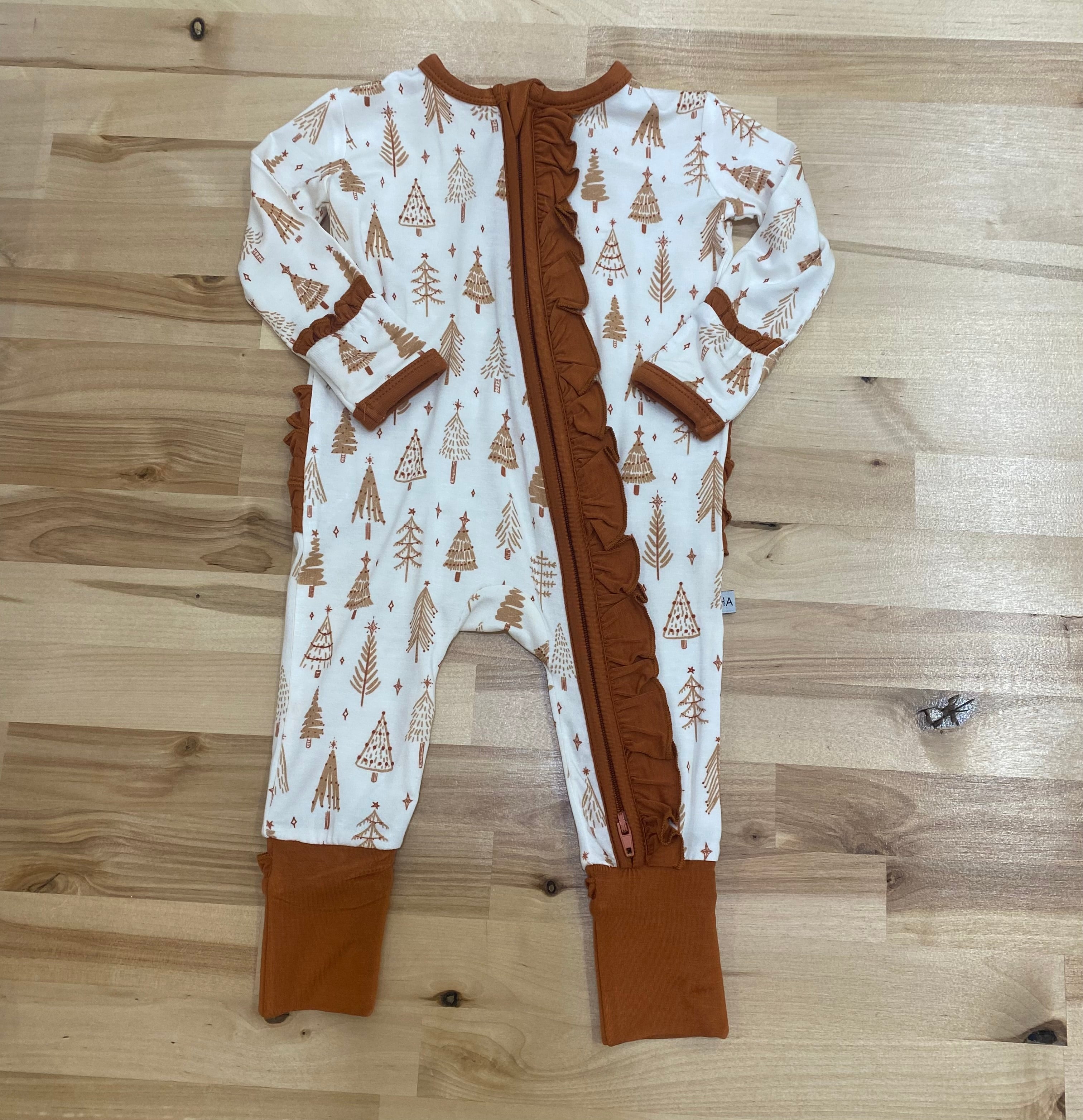 Neutral Tree Ruffle Butt Sleeper – Baby Blooms