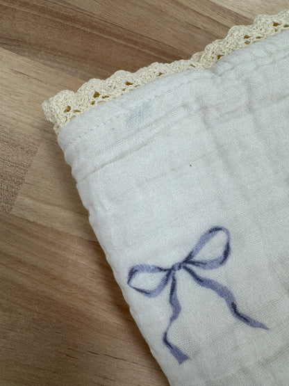 Blue Bow Muslin Blanket