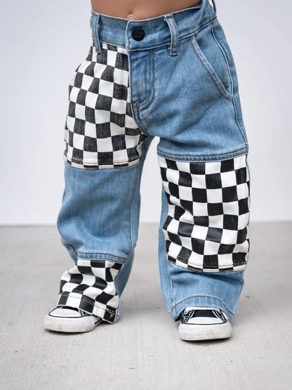 Checkered Patch Baggy Jeans