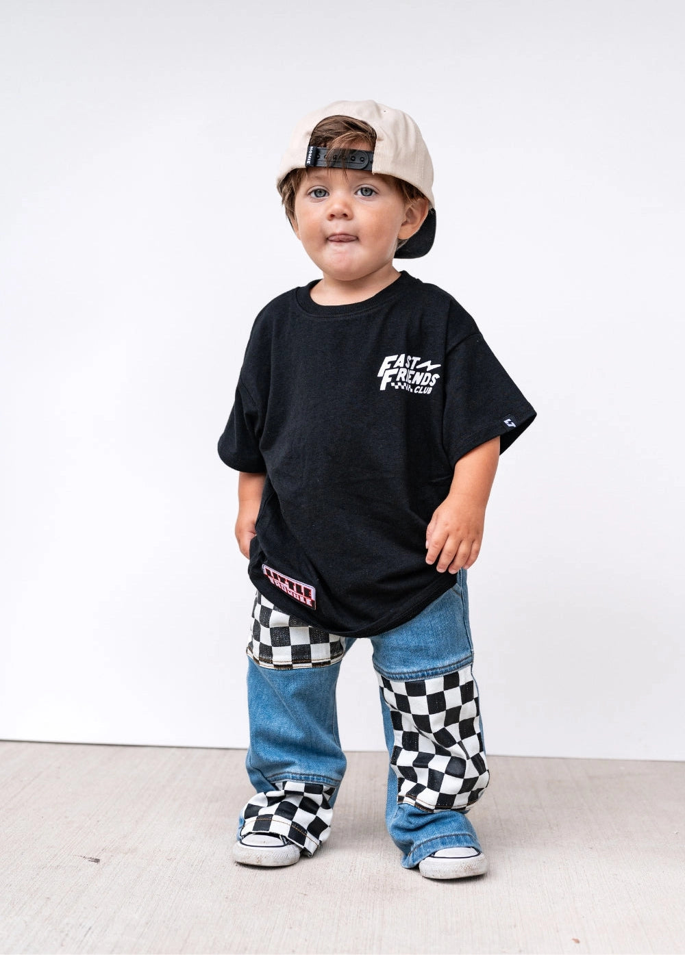 Checkered Patch Baggy Jeans